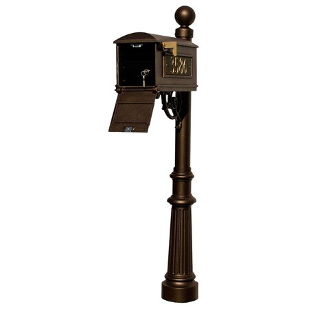 Lewiston LMC-LKIT-804-BZ Mailbox Locking Insert Post System W/Fluted Base Ball Finial & 3 Cast Plates-Bronze LMC-LKIT-804-BRZ